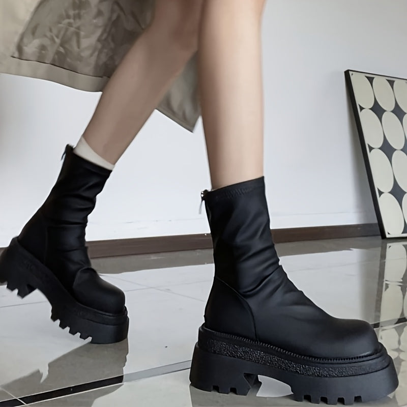Women’s Black Chunky Platform Ankle Boots with Slip-Resistant Outsole