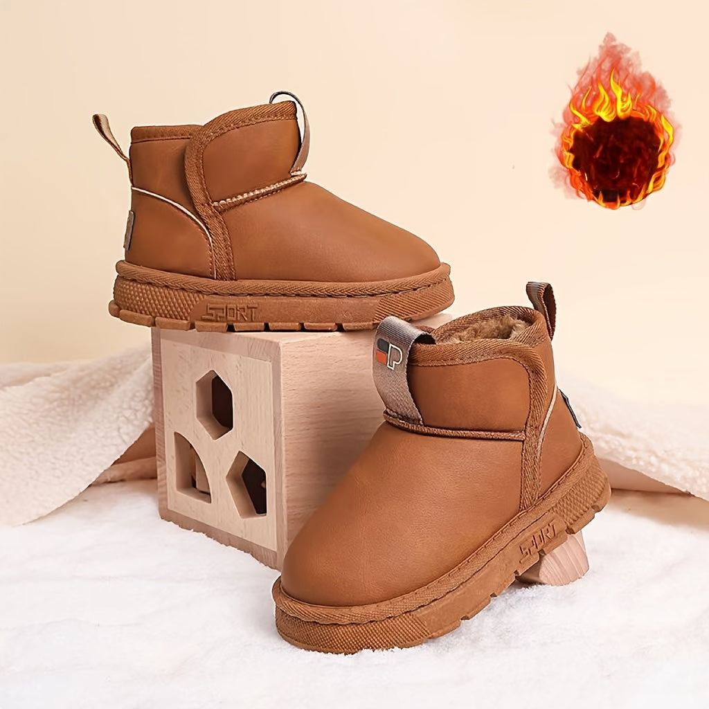 Boys Winter Snow Boots Plaid Microfiber Leather Insulated Casual Outdoor