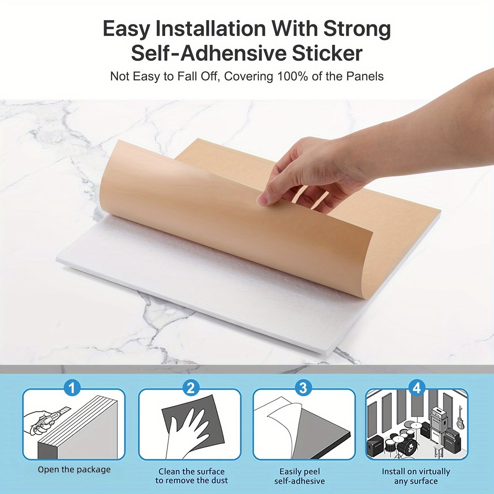 HERTBER 28-Pack самоклеящиеся акустические пенопанели (30.48x30.48x1.02 см) для звукоизоляции в доме, студии и офисе. Идеально подходит для звукозаписывающих студий, театров и концертных залов.