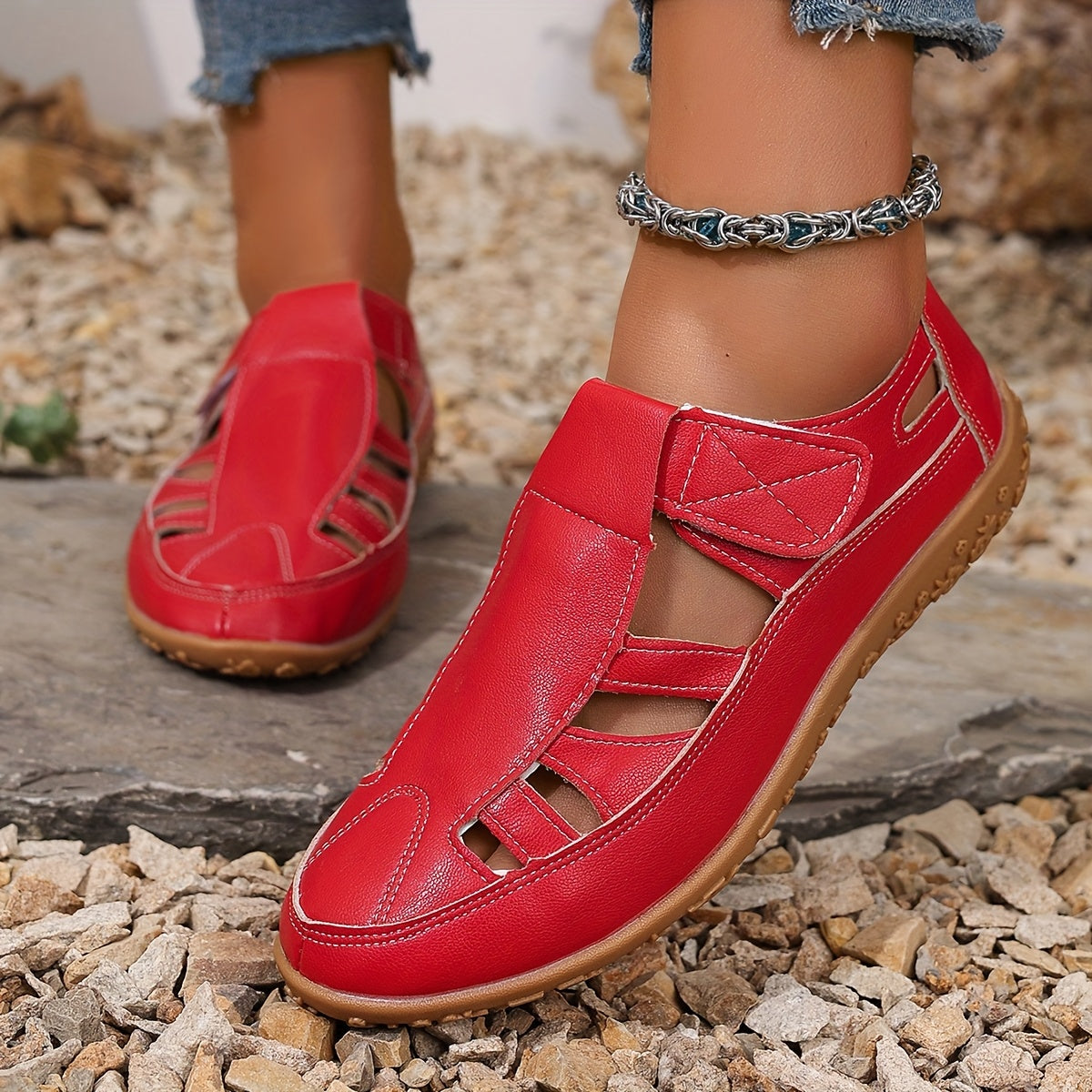 Women's Flat Hollow-Out Summer Sandals Lightweight Breathable Platform Shoes