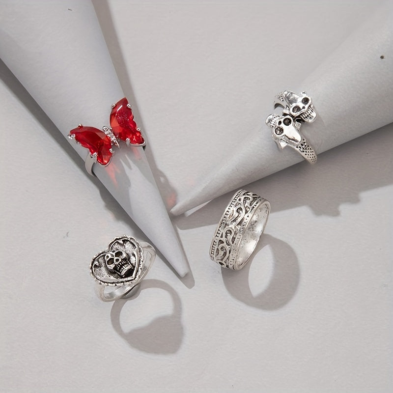 Antik Kumush Qotishma Halqalar Retro Punk Gotik Dizaynlar bilan - 30/50/100 Dona to'plami, Qushlar, Qasrlar va Ilonlar bilan - Erkaklar va Ayollar uchun Hip Hop Partiyalarida Mukammal Zargarlik Sovg'asi