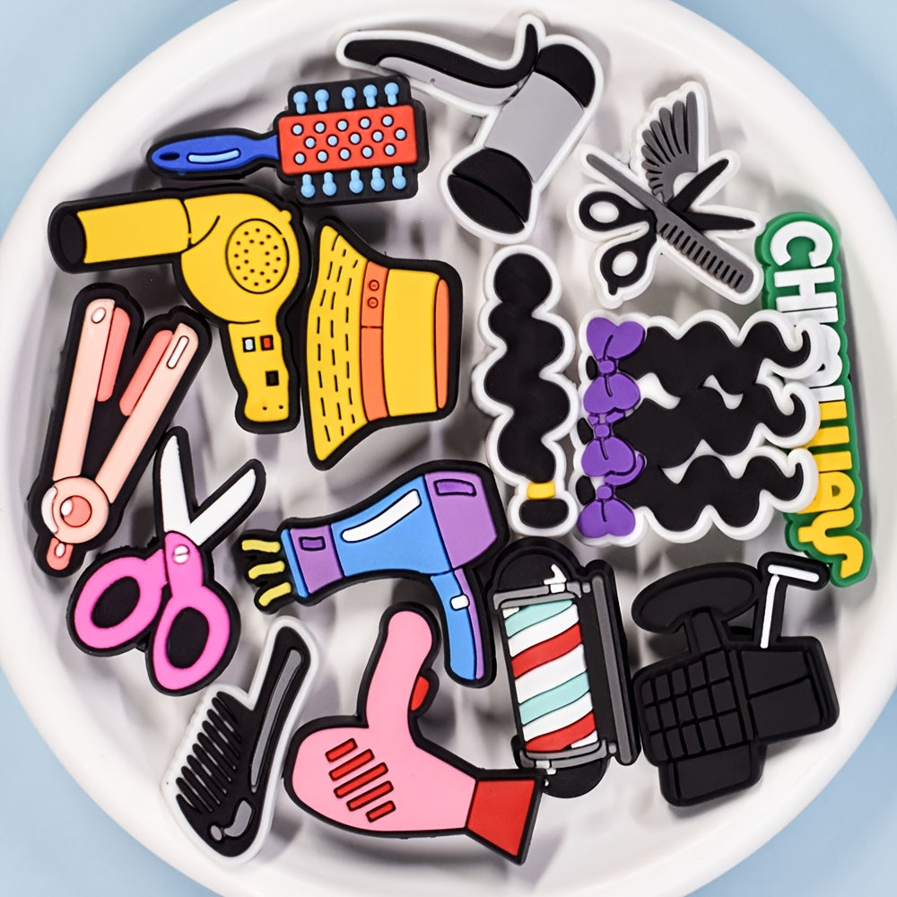 Unisex PVC Hair Salon Shoe Charms Retro Scissors Pattern 18/25 pcs