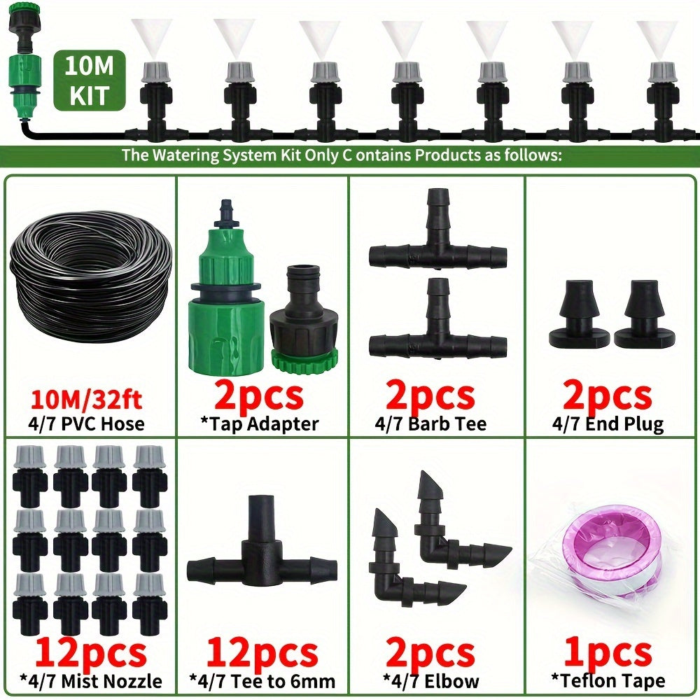Sistema de riego automático con boquillas de niebla, rociador de manguera de jardín y conector en T de plástico