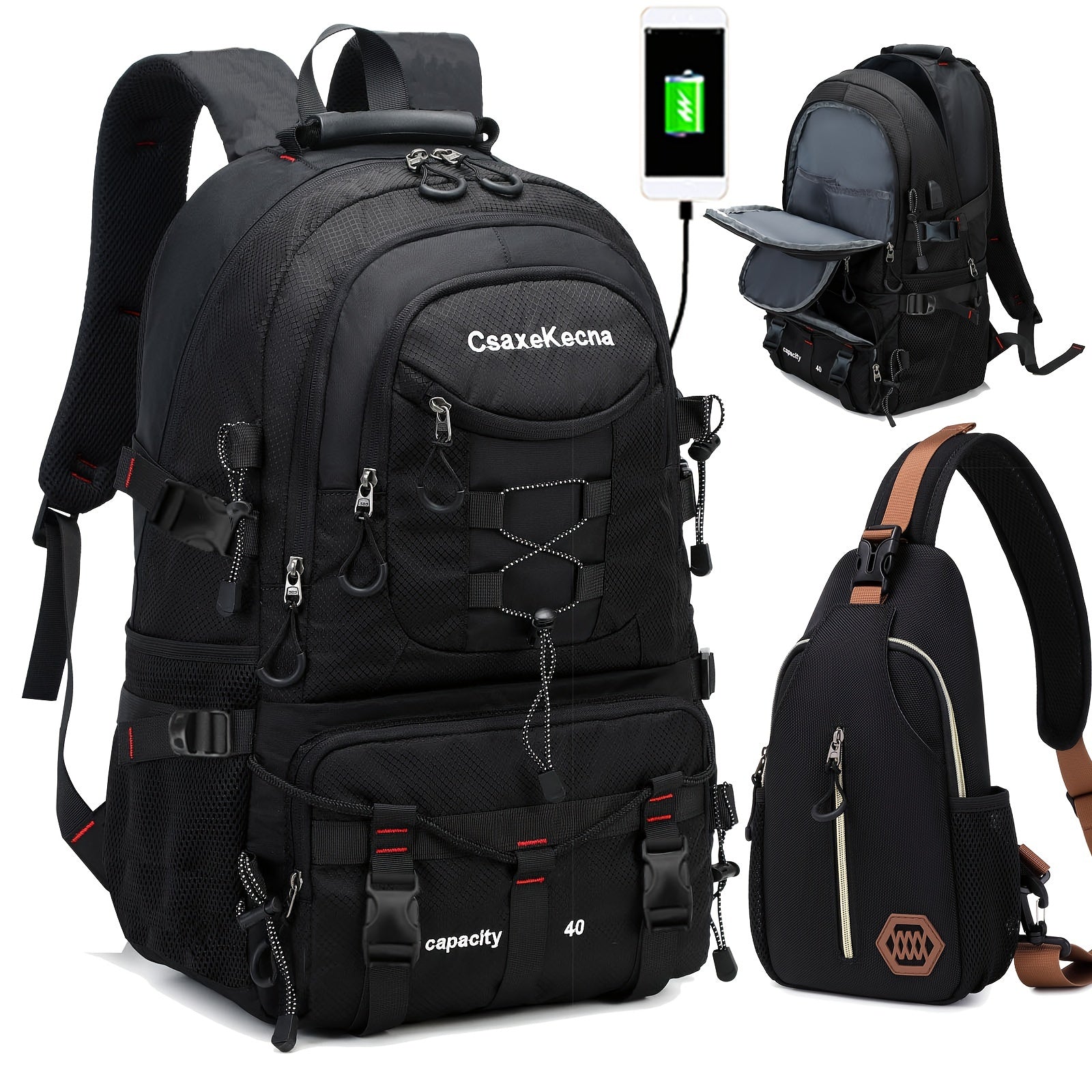 Large Capacity Travel Backpack for Men and Women with Laptop Compartment and USB Charging