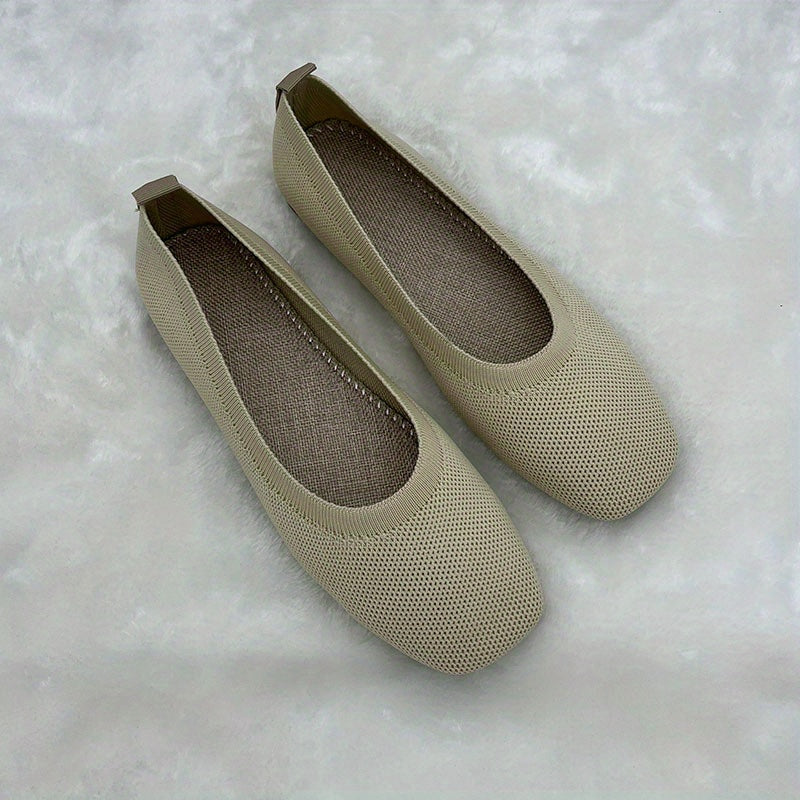 Women's Knit Flat Shoes Breathable Slip-On Square Toe Ballet Flats
