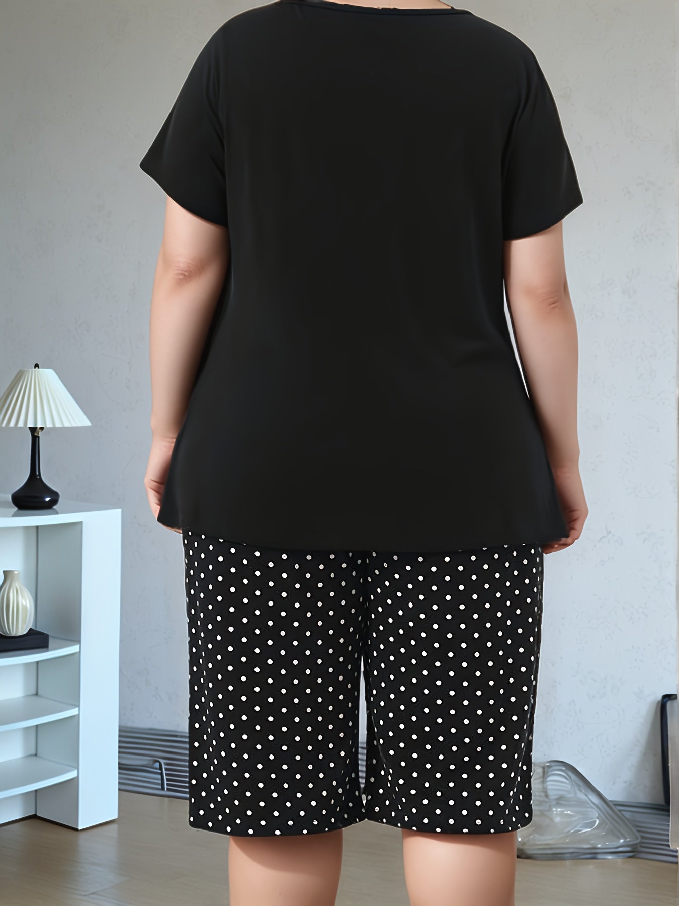 Conjunto de pijama casual de algodón de manga corta para mujer con estampado de gatito