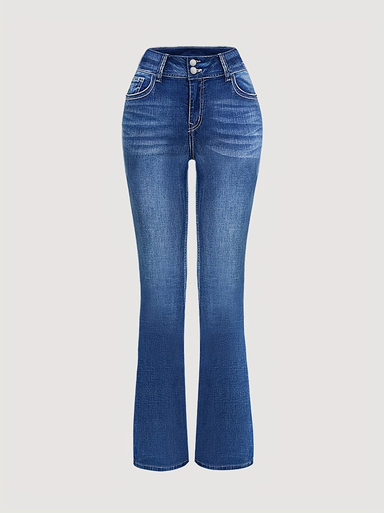 Plus-Size Blue Wash Faded Whisker Blue Jeans with Embroidery