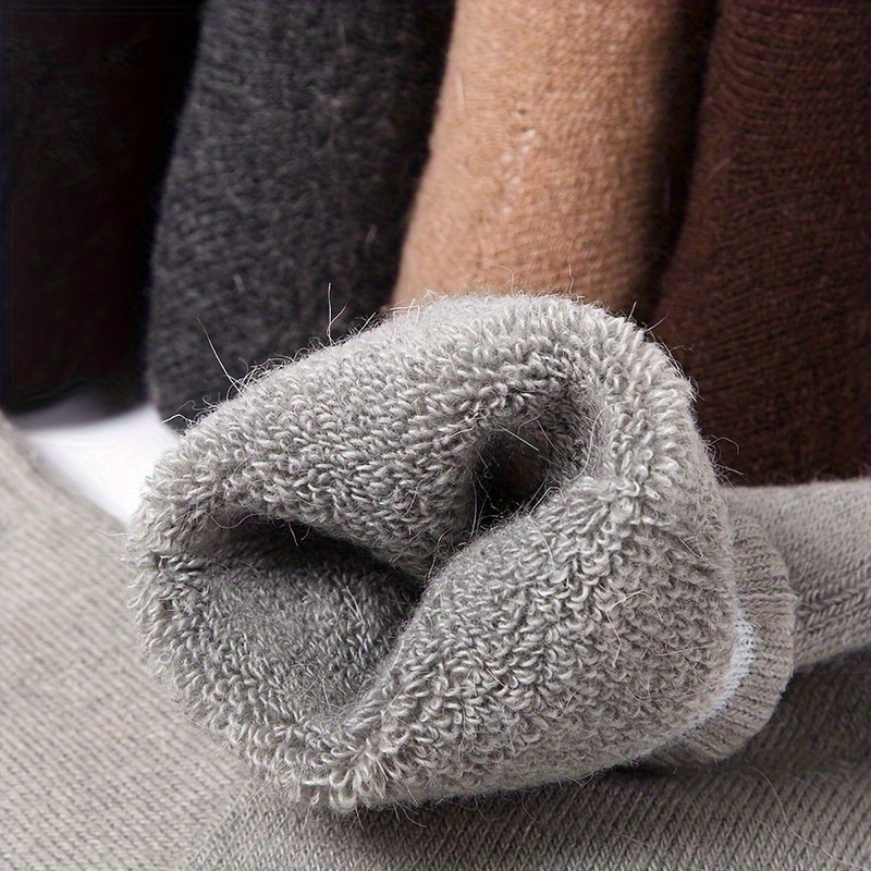 Men's Wool Crew Socks 6 Pairs Autumn Winter Soft Warm Breathable Solid
