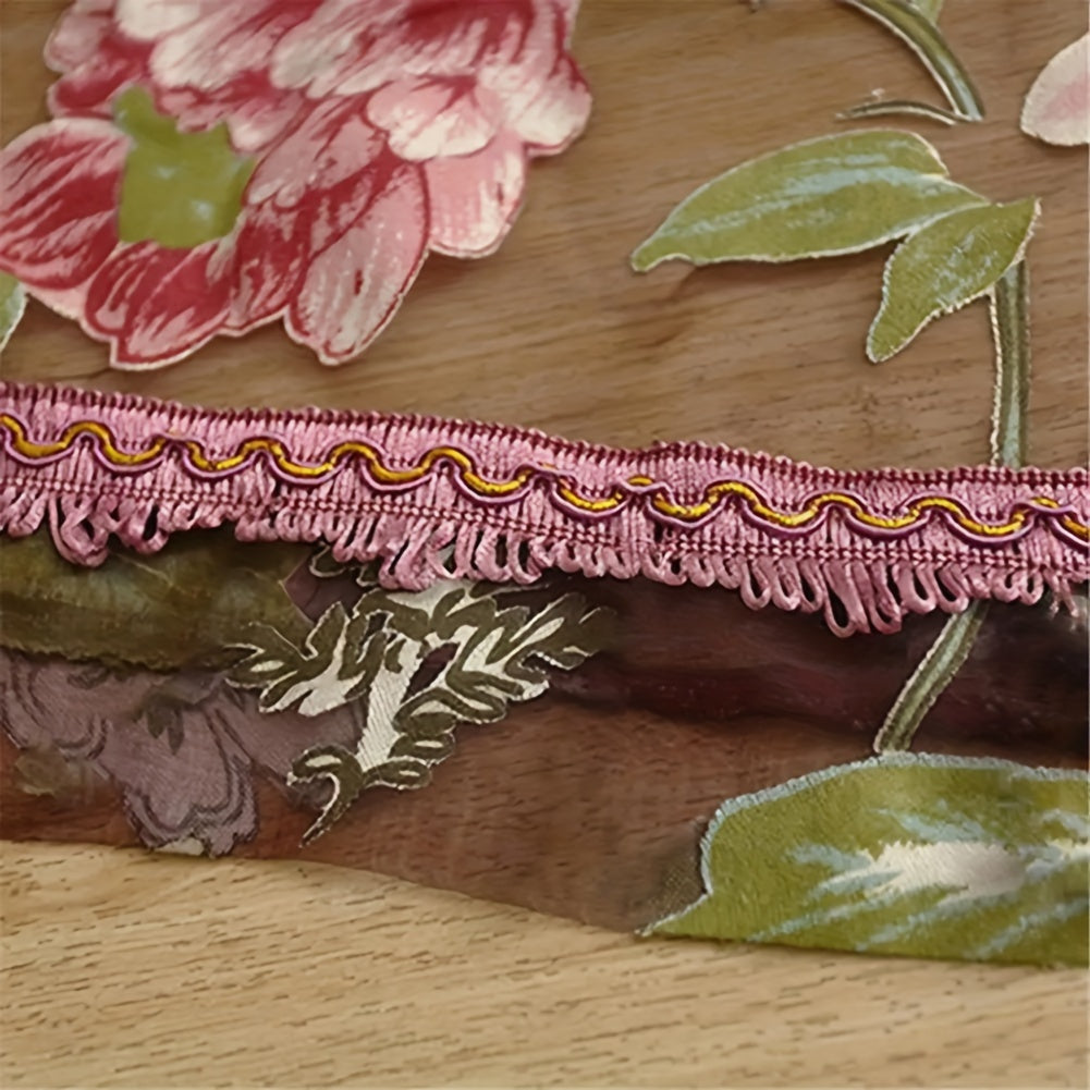 French Country Style Peony Floral Sheer Curtain 100cm x 200cm Rod Pocket Window Treatment for Bedroom and Living Room