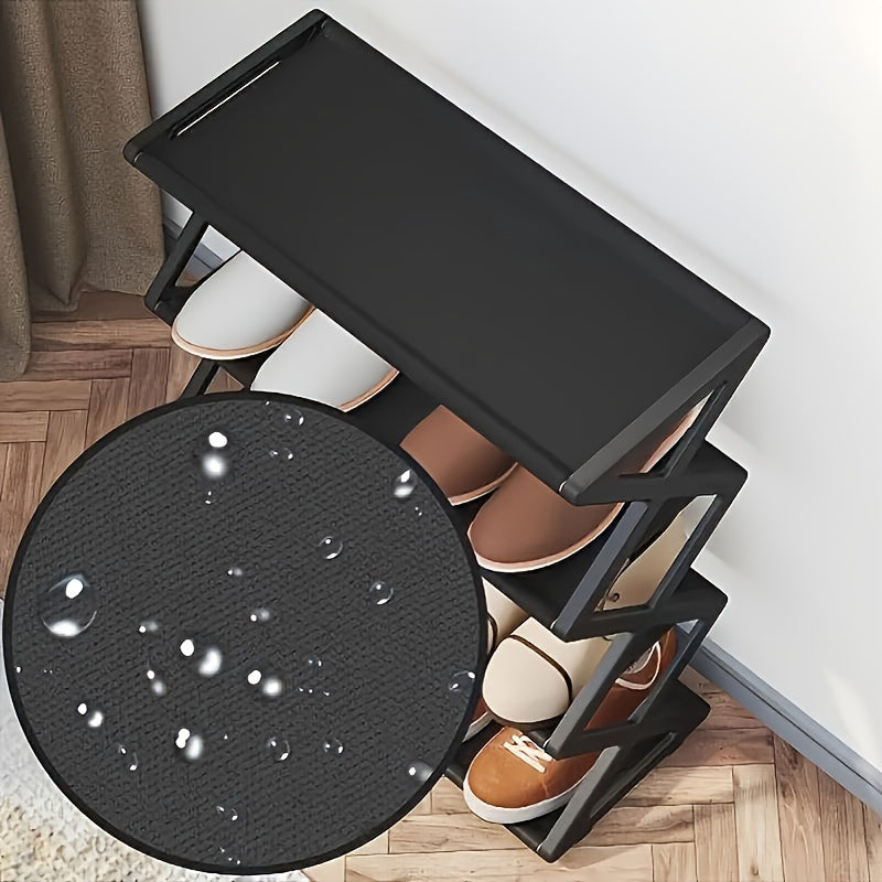 Organizador de zapatos moderno de plástico negro y acero inoxidable con cuatro niveles