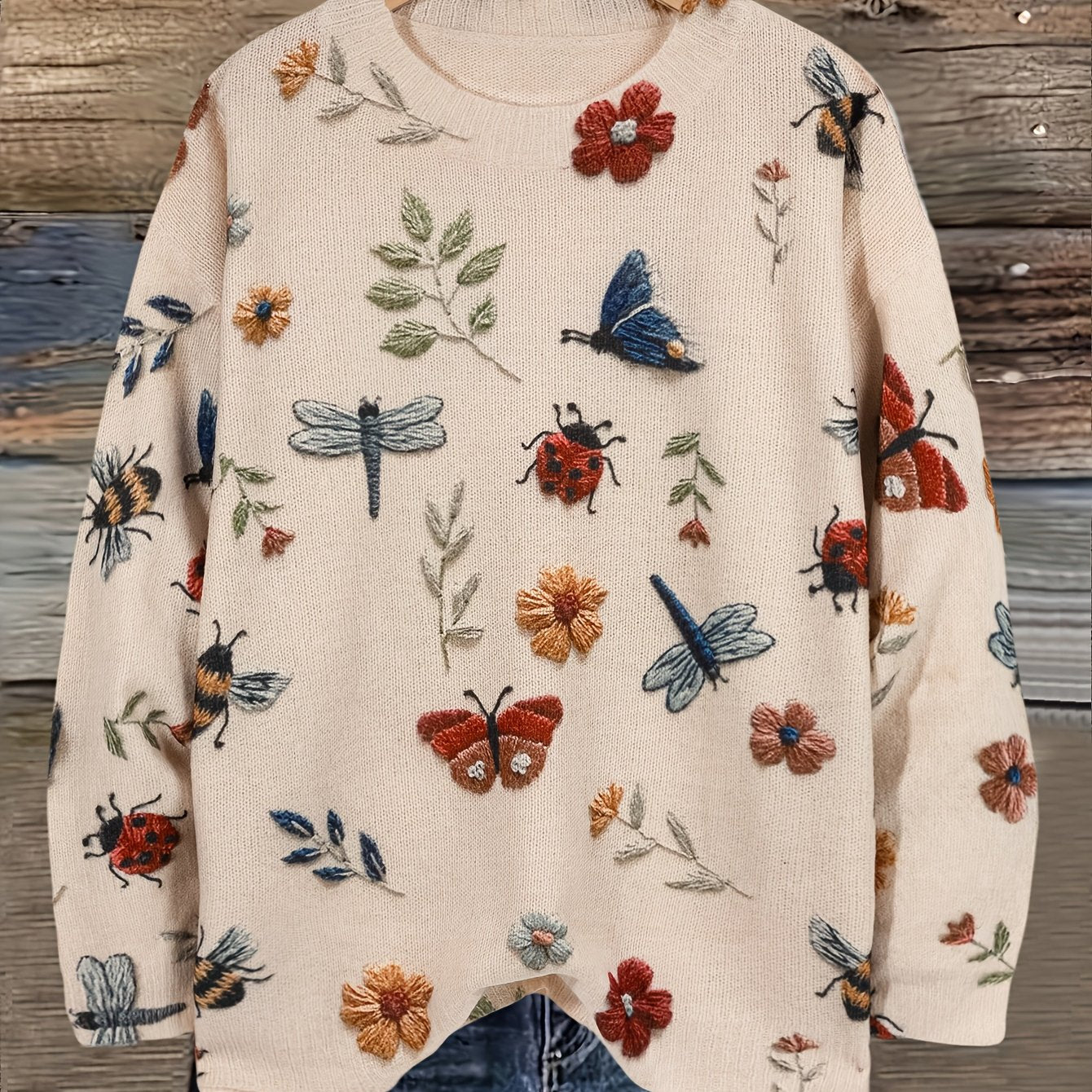 Ayollar uchun keng ko'lamli trikotaj sviter, krujka bo'yinli, kuzgi kundalik polyester