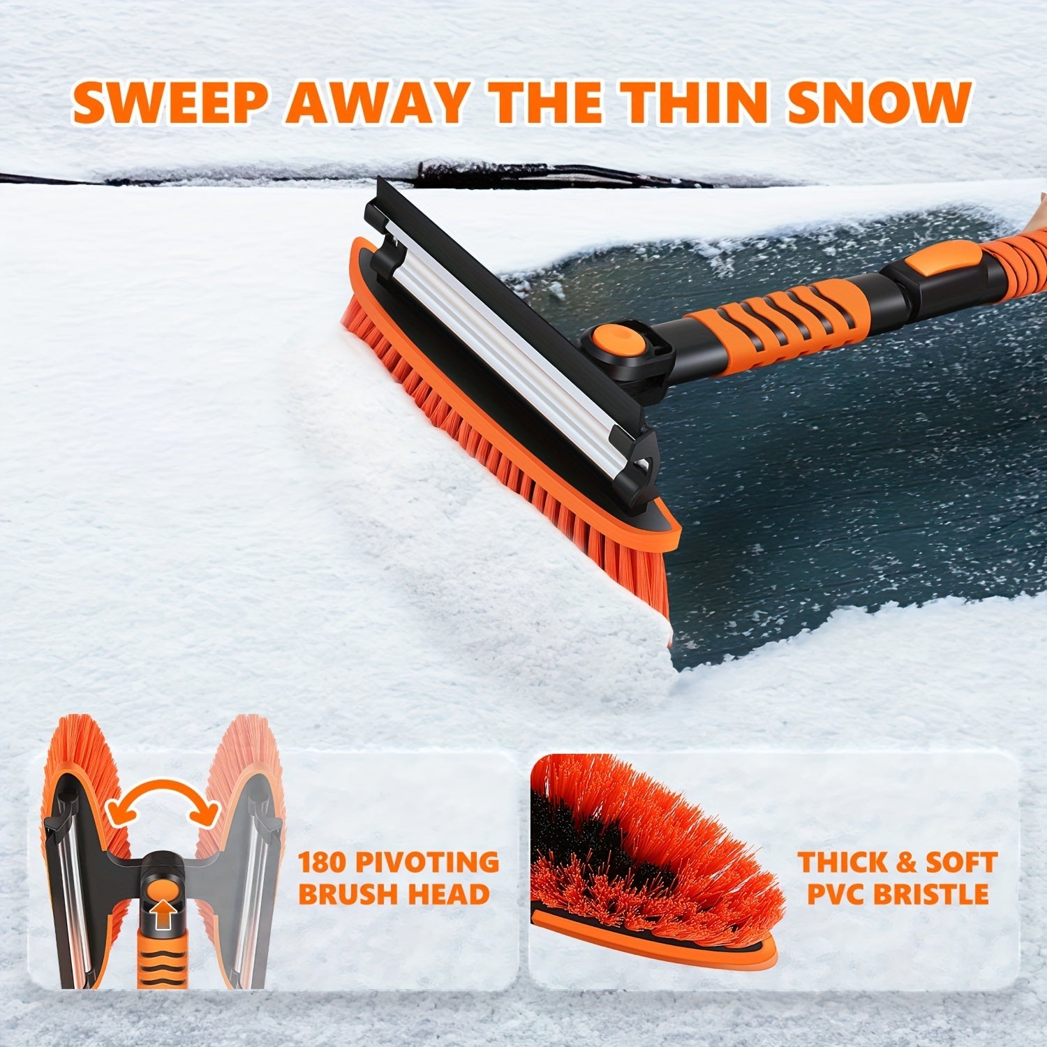 Winter Snow Broom and Ice Scraper Set with Extendable Shovel and Gloves