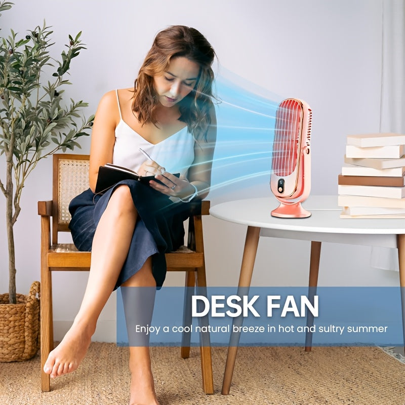 Blue Copper USB Desk Fan with 5-Speed, Rechargeable Battery, Compact