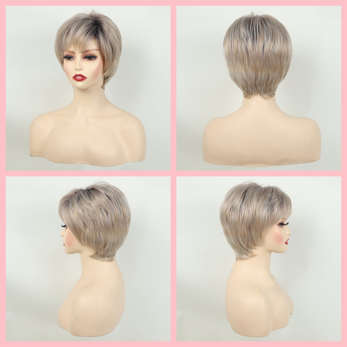 Women Short Pixie Cut Wig with Loose Wave Style Side Bangs High Temperature Fiber