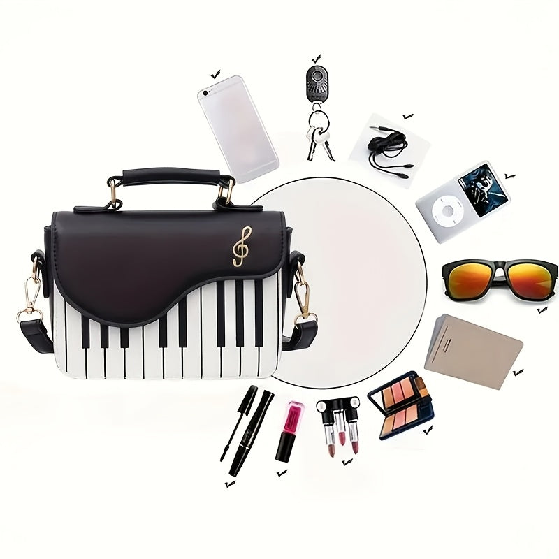 Women's Black and White Plaid Shoulder Bag with Adjustable Strap Zipper Closure