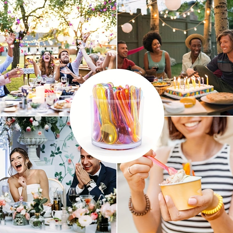 50 Colorful Disposable Plastic Mini Dessert Spoons Individually Wrapped for Ice Cream Yogurt