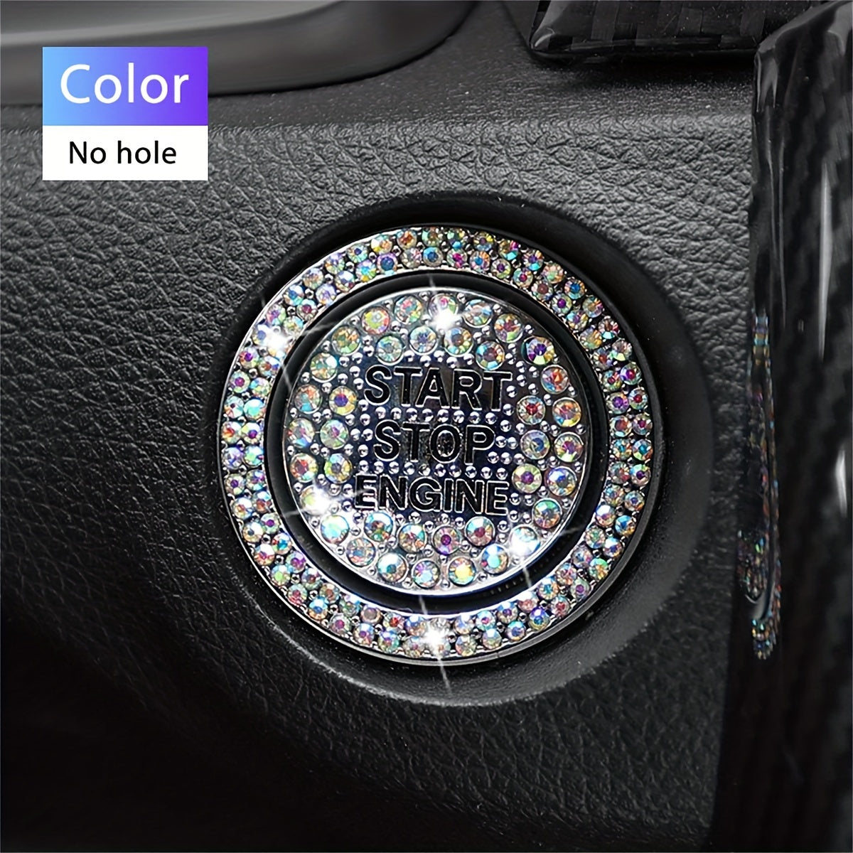 2-Pack Aluminum Alloy Rhinestone Ignition Button Cover Universal Car Push Start Switch Cap