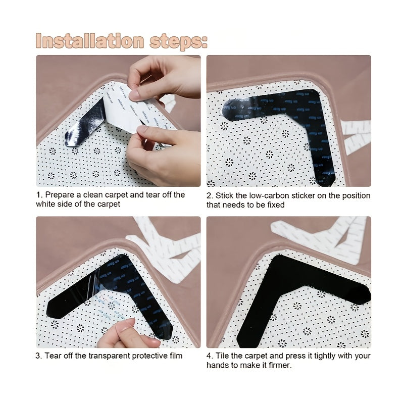 4-Pack Non-Slip Carpet Grippers 12.7x12.7cm Self-Adhesive Anti-Curling Tapes