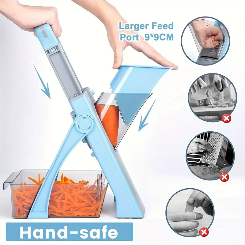Vegetable Slicer with Stainless Steel Blades, Food Chopper and Dicer, Large Capacity Mandoline Cutter