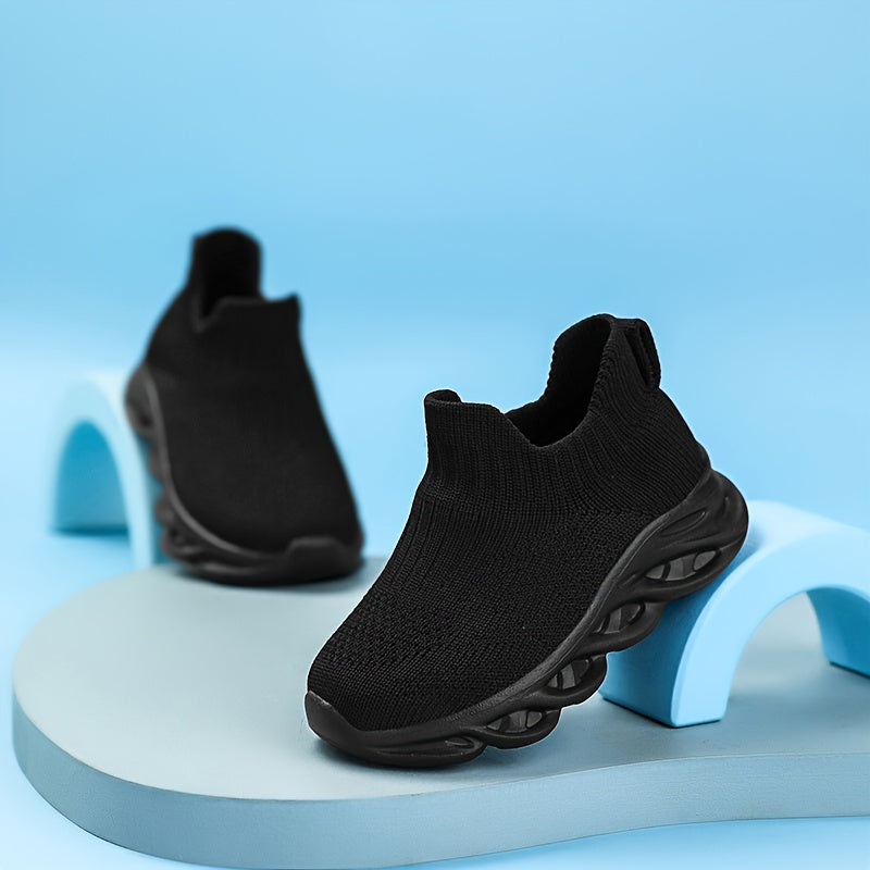 Kids Breathable Slip-On Sneakers with Stretchy Knit Fabric and EVA Sole for Running and Casual Wear