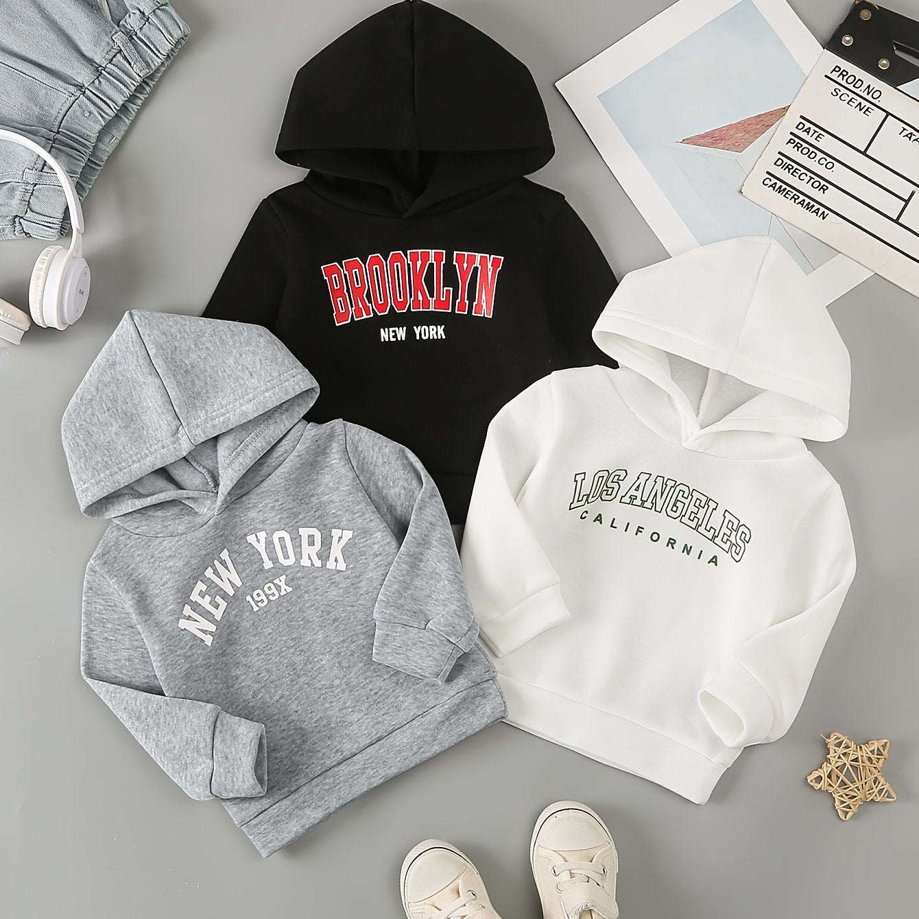 Boys Hooded Sweatshirts with City Prints Polyester Blend Fall Winter Casual Wear