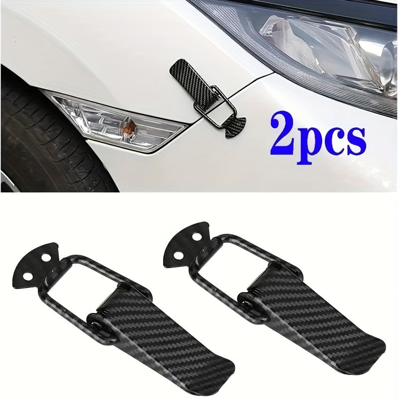 2 dona metallik o'zgaruvchan klamp fastenerlari avtomobil bumperslari va bagajlar uchun karbon tolasi teksturasi bilan