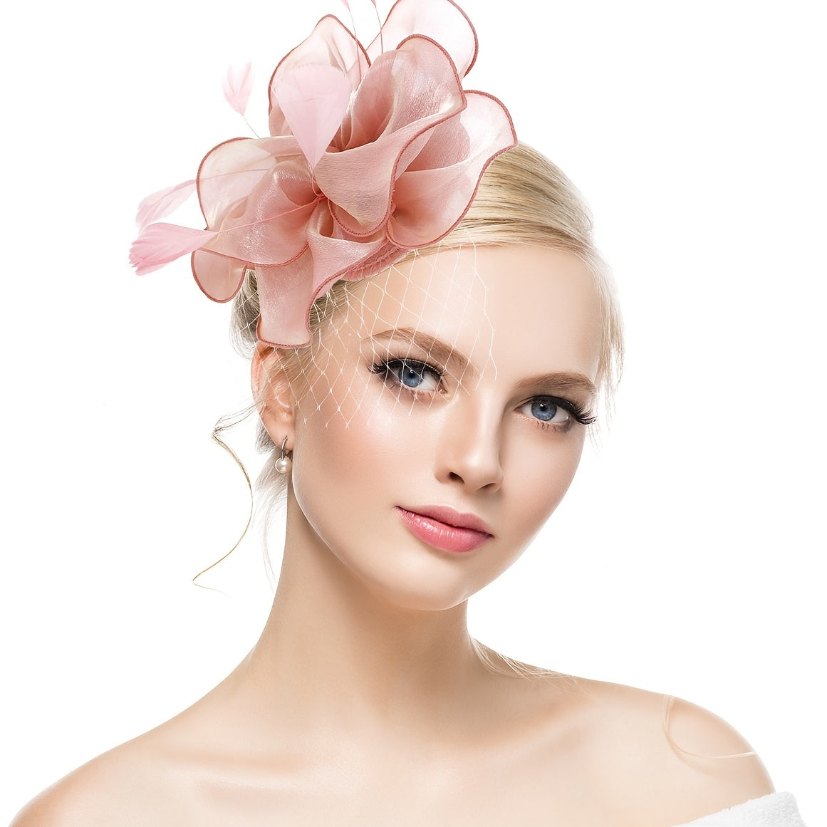 Women's Fascinator Hat with Flower Mesh Feathers Hair Clip for Wedding Tea Party