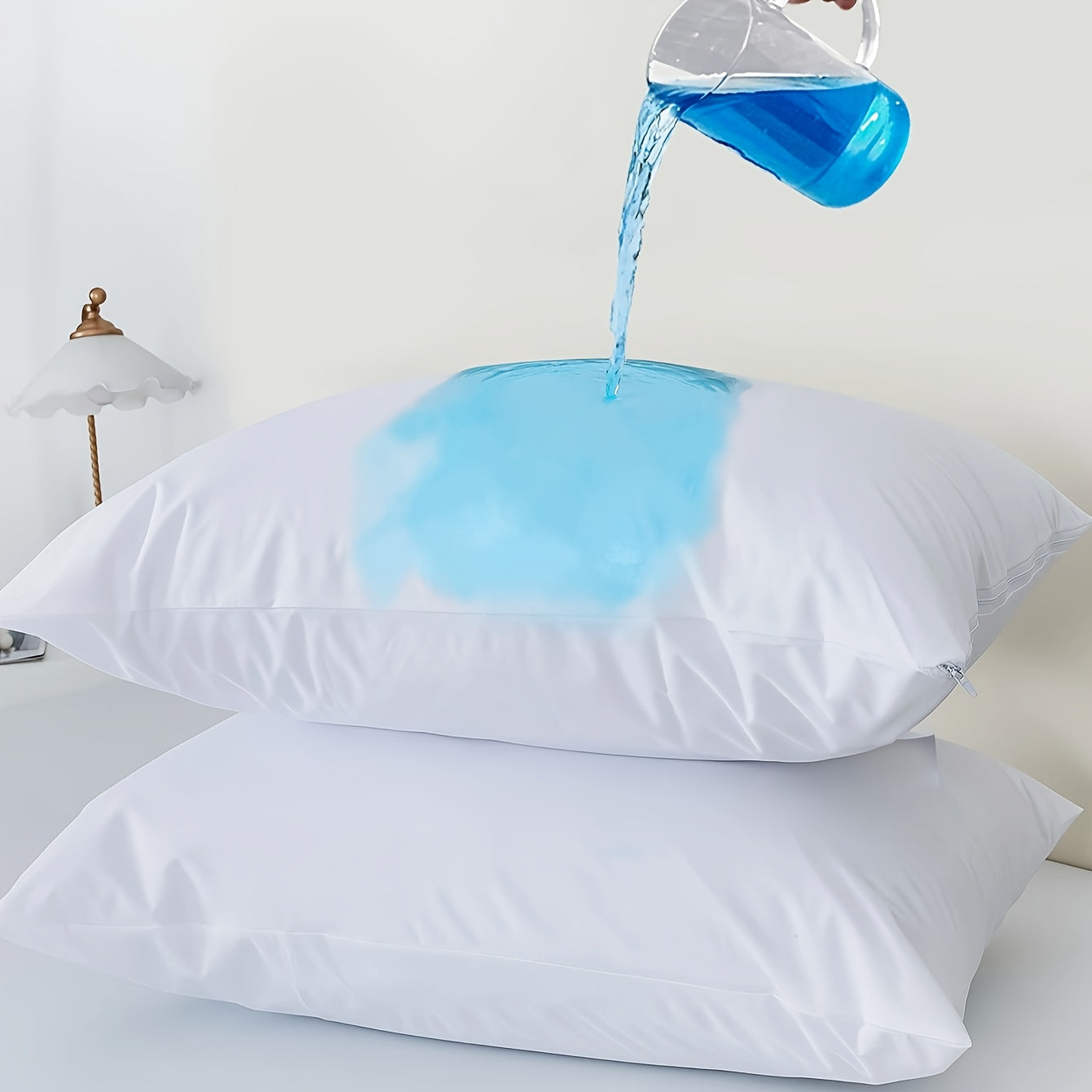 Juego de 2 fundas de almohada impermeables, transpirables, TPU, hipoalergénicas, protectores con cremallera blancas