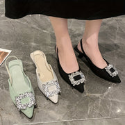 Women's Kitten Heel Sandals with Rhinestone Buckle Pointed Toe All-Season Light Green Beige Black