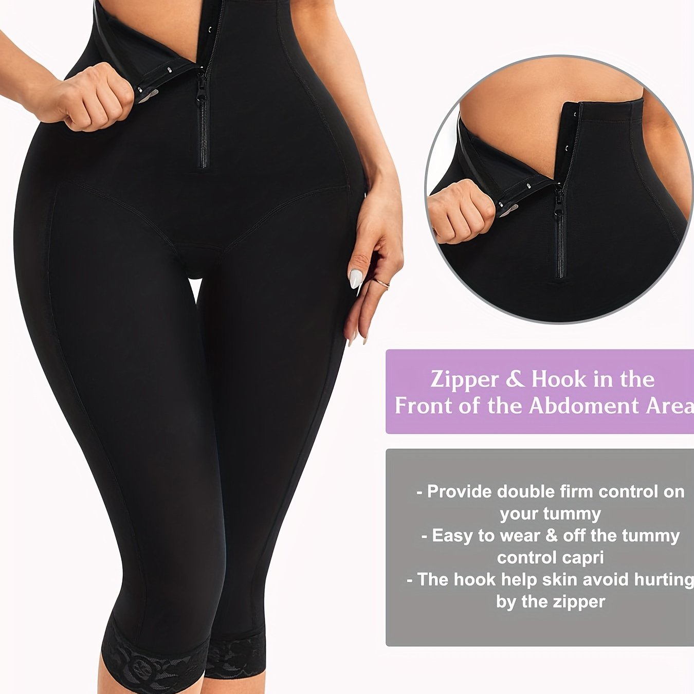 Women's High-Waisted Shapewear Capris with Ruffle Neckline Tummy Control Butt Lift