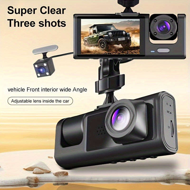 3-Channel Car Dash Camera with 1080P Night Vision and Wide-Angle Lenses