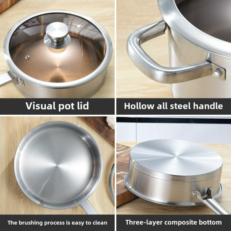 Stainless Steel Cookware Set 3-Piece with Soup Pot, Saucepan, Frying Pan