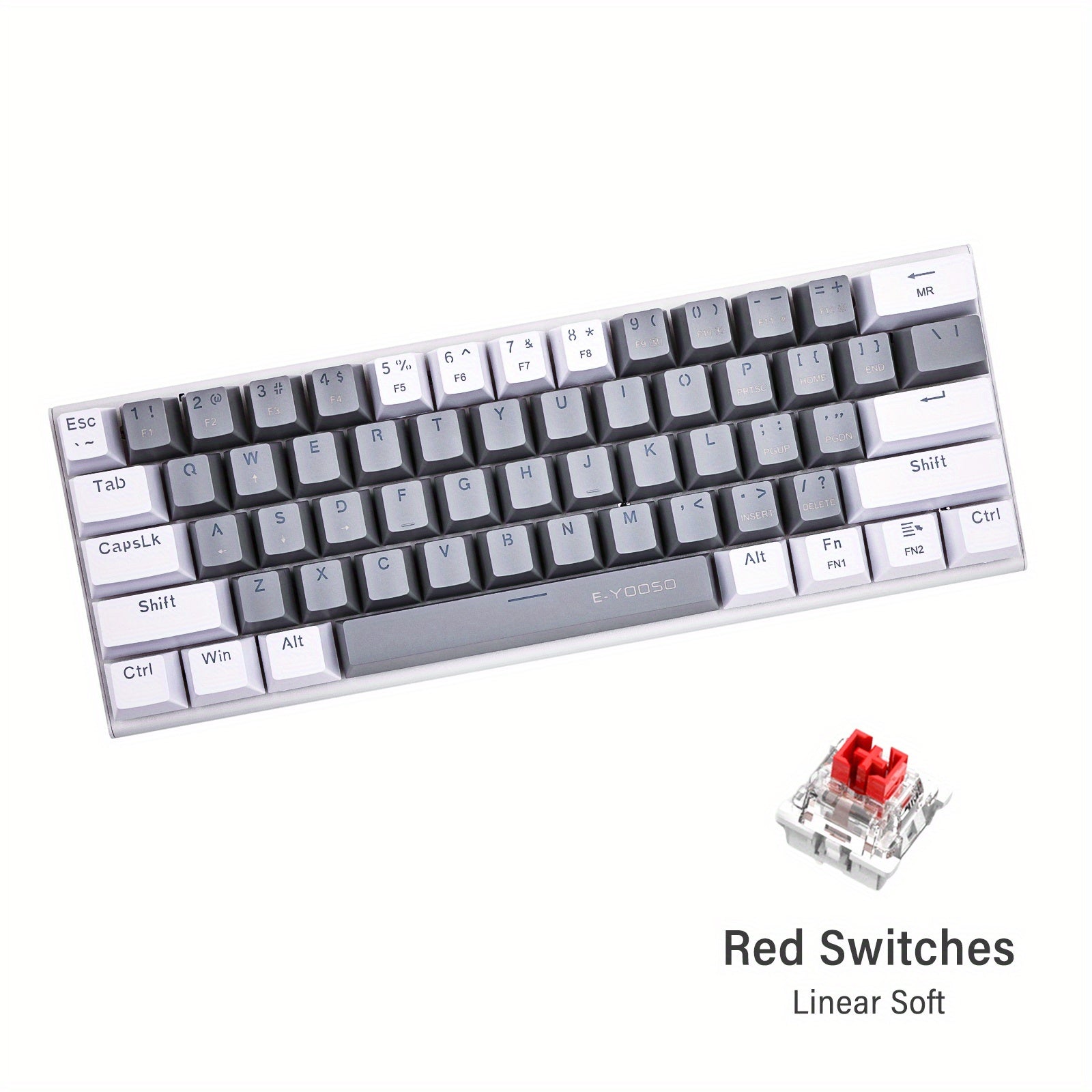 60% Mechanical Gaming Keyboard LED Backlit Black Gray or White Gray Compact for Windows and Mac