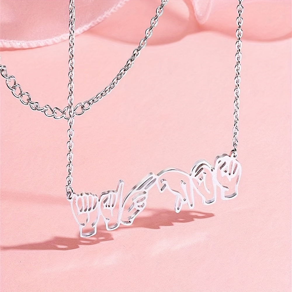 Персонализированное ожерелье с именем на жестовом языке, подвеска из нержавеющей стали с индивидуальным дизайном жеста, элегантное украшение для шеи для женщин, идеально подходит для повседневной носки и в качестве подарка.
