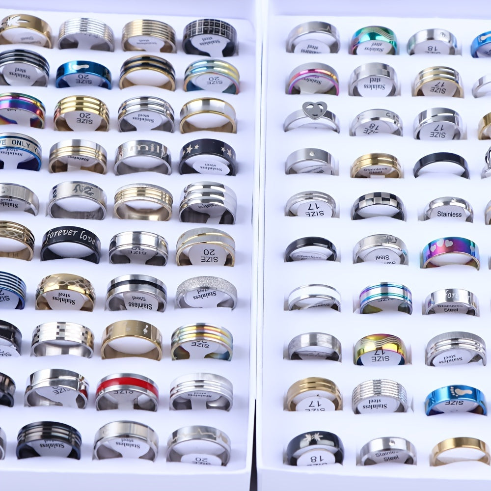 Set of 20 Stainless Steel Heart Design Fashion Rings for Men and Women