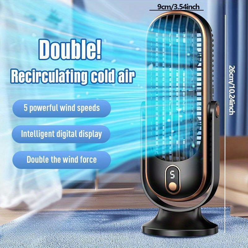 Portable USB Cooling Fan with 5 Speeds Digital Display Rechargeable Mini Desktop Fan for Home Office Travel Outdoor