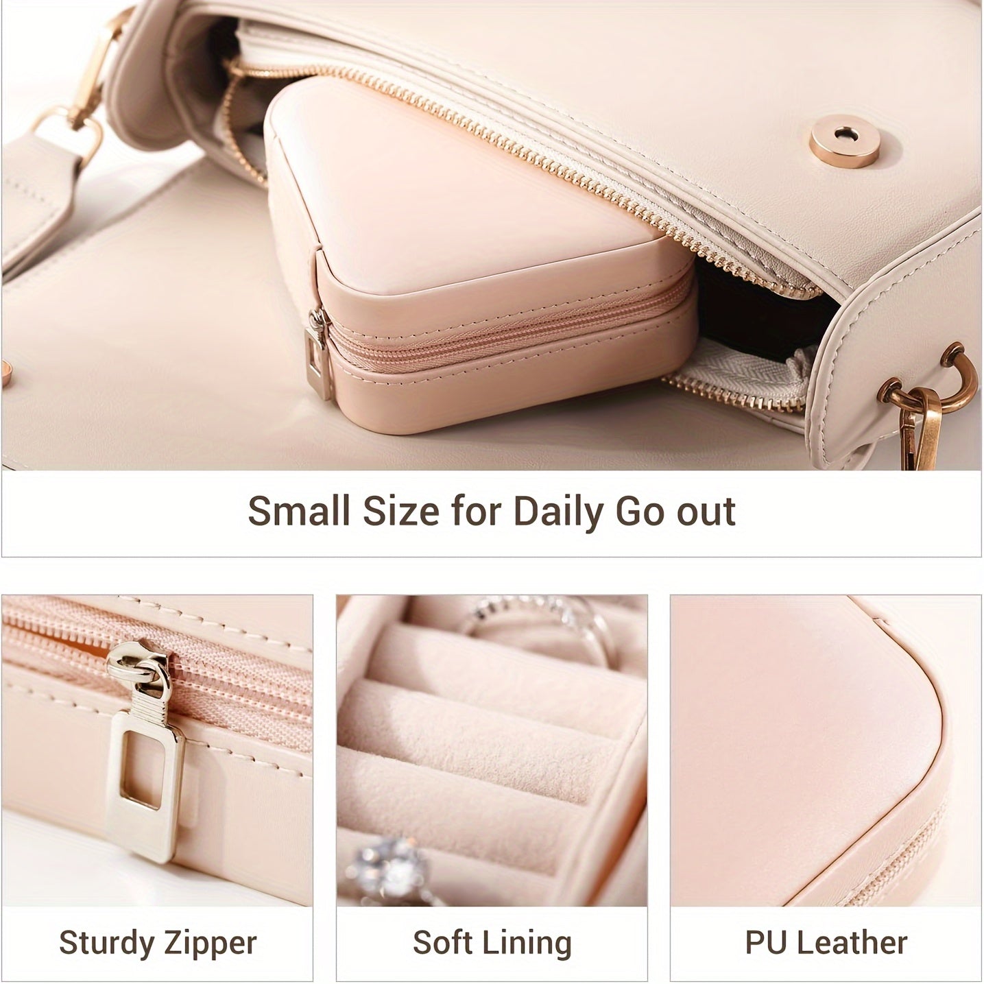 Pequeño organizador de viaje para joyas para anillos, pendientes y collares con compartimentos