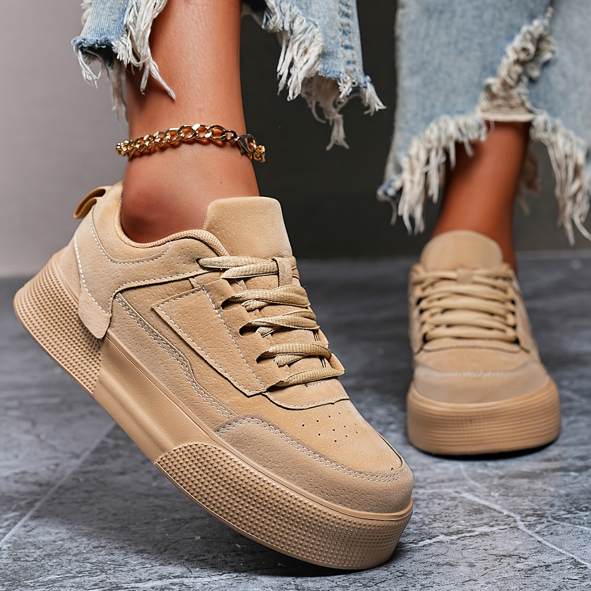 Women's Casual Solid Color Lace-Up Sneakers Lightweight Durable