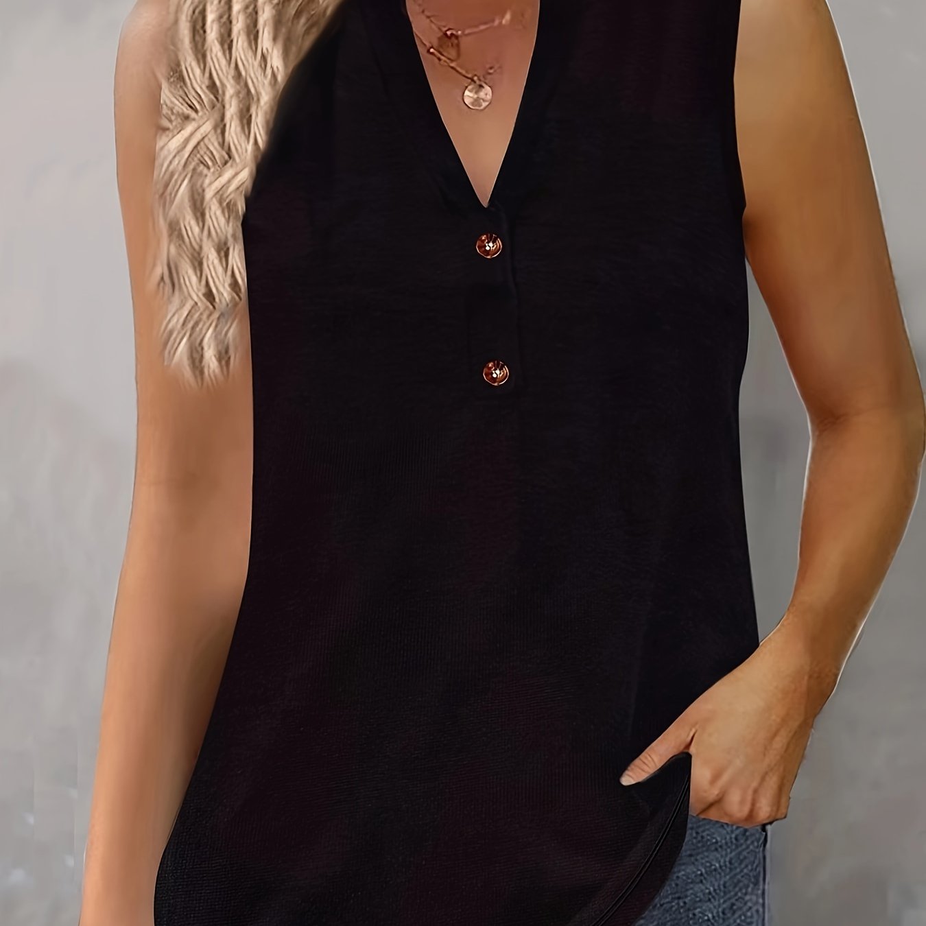 Plus Size Sleeveless Button Front Vest Top for Spring Summer
