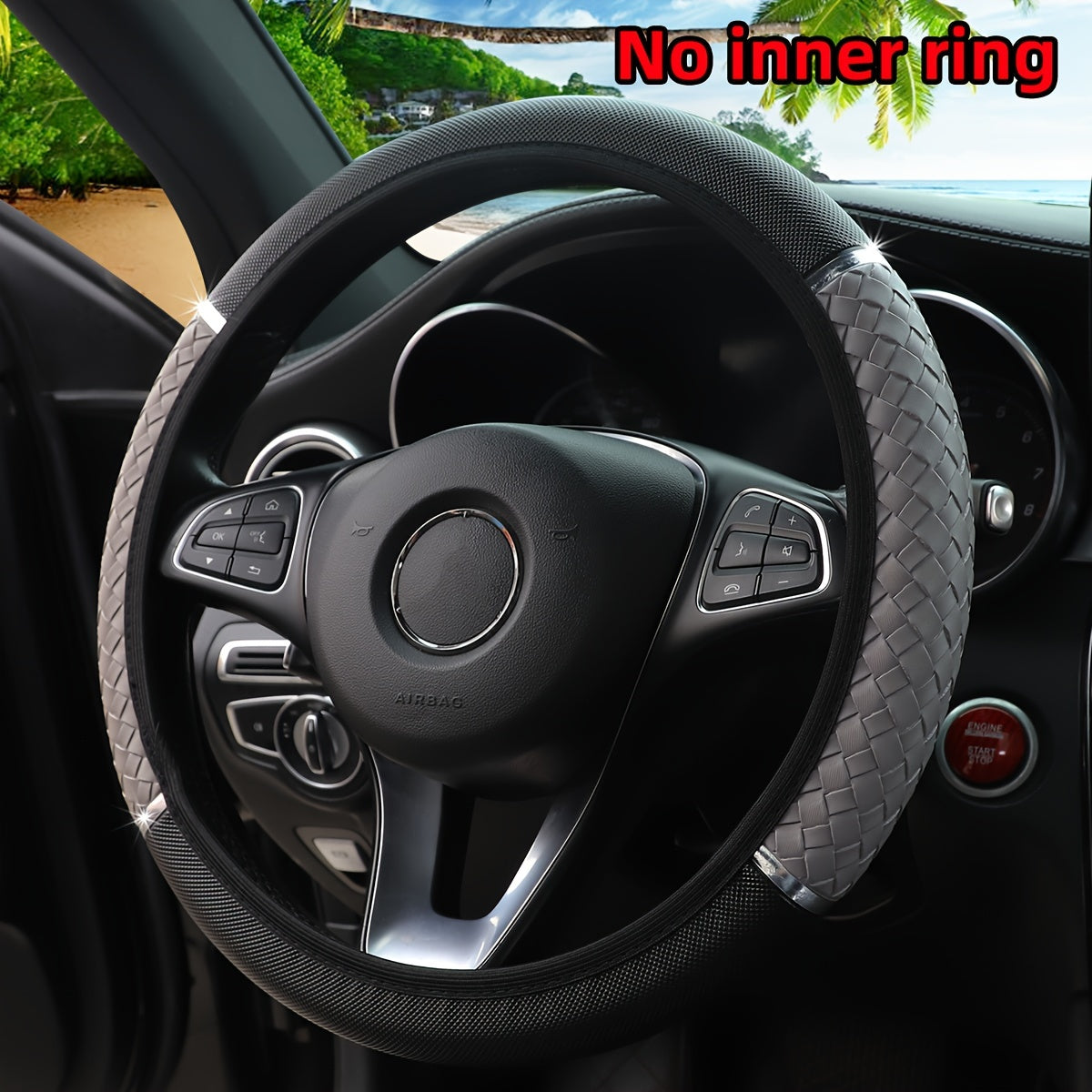 Universal Faux Leather Woven Steering Wheel Cover Non-Slip Grip 36.8-38.1cm