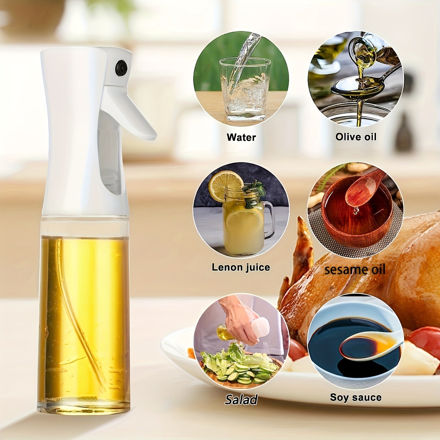 Cooking Oil Spray Bottle 200ML, Refillable Canola Oil Dispenser for Baking Frying Grilling