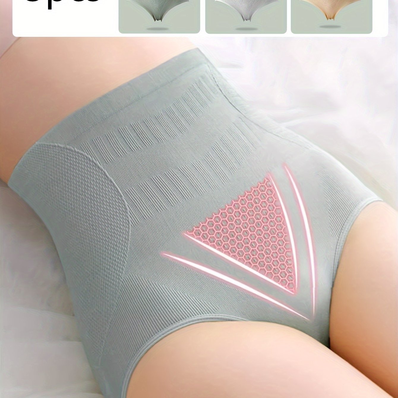 Women's High-Waist Briefs Nylon Elastane Tummy Control Butt Lifting Non-See-Through Light Gray White Beige 3 Pack