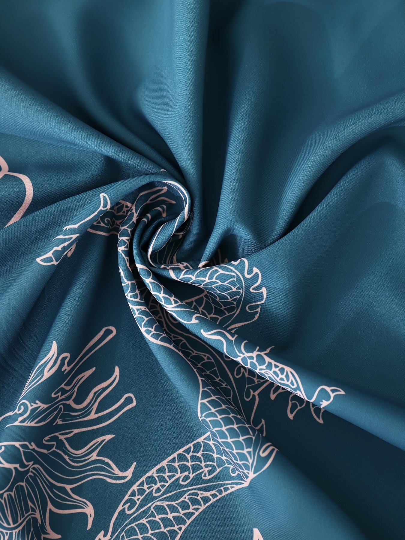 Men's Dragon Print Kimono Robe Set Casual Polyester Loungewear with Matching Pants for Spring Autumn