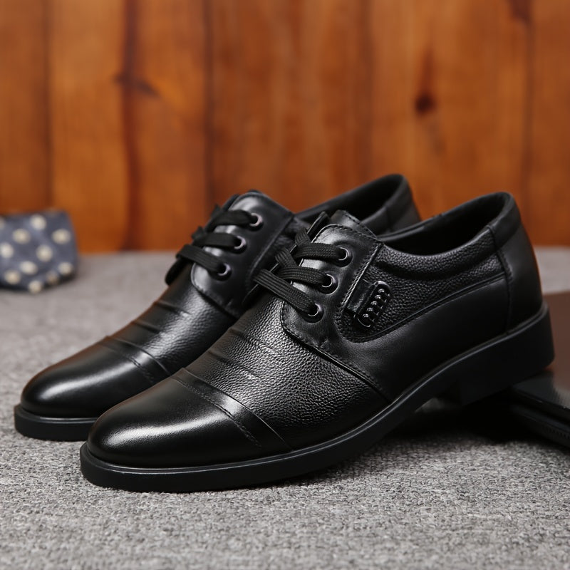 Men's Leather Derby Shoes with Slip-Resistant Rubber Sole and Round Toe