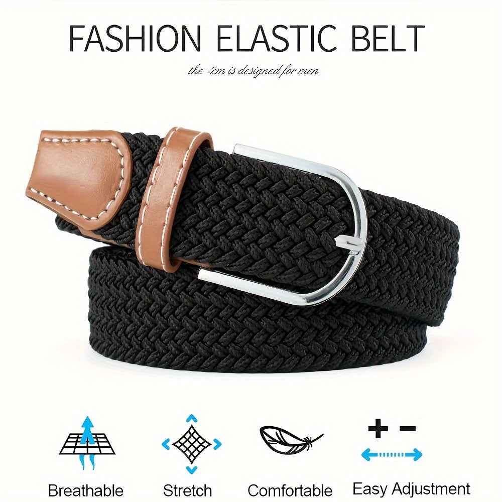 Unisex Canvas Belt with Braided Waistband and Pin Buckle for Casual Jeans