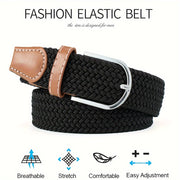 Unisex Canvas Belt with Braided Waistband and Pin Buckle for Casual Jeans