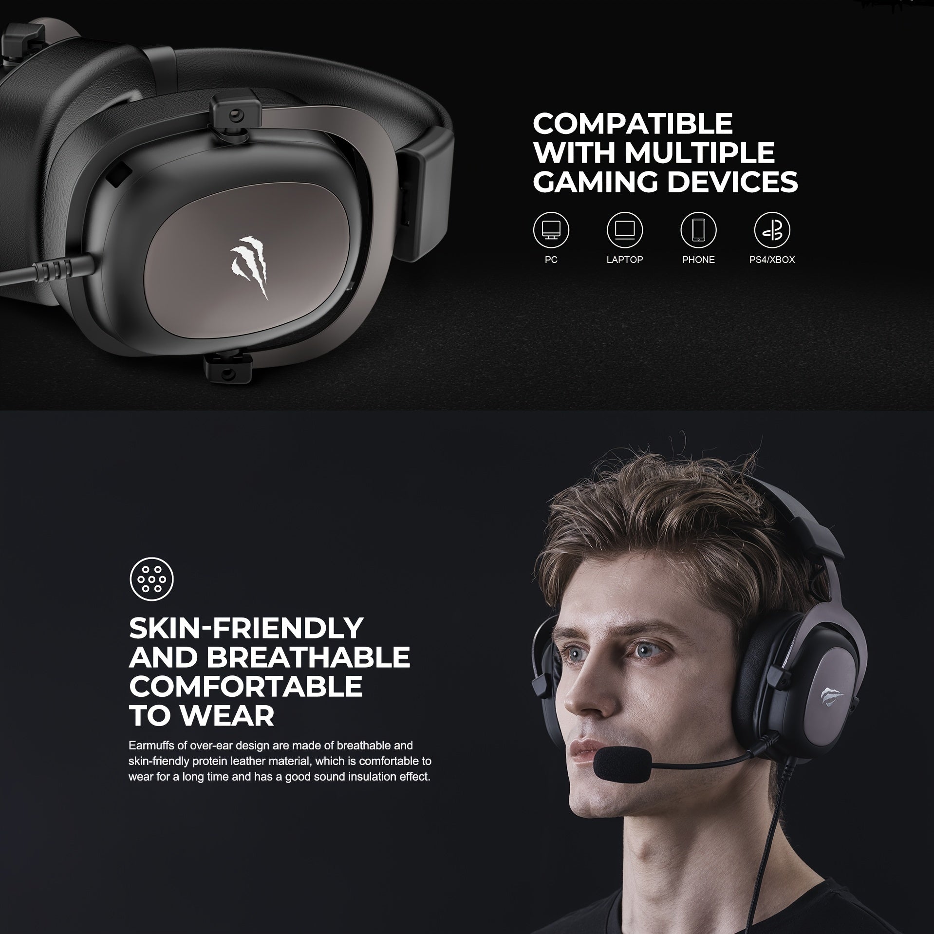 Wired Gaming Headset with 3.5mm Jack Surround Sound Removable Microphone Protein Leather Ear Cups for PC Gaming