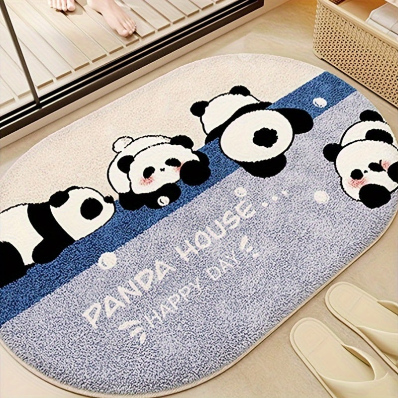 Festive Cartoon Panda Bathroom Mat Soft Absorbent Hand Washable Decor