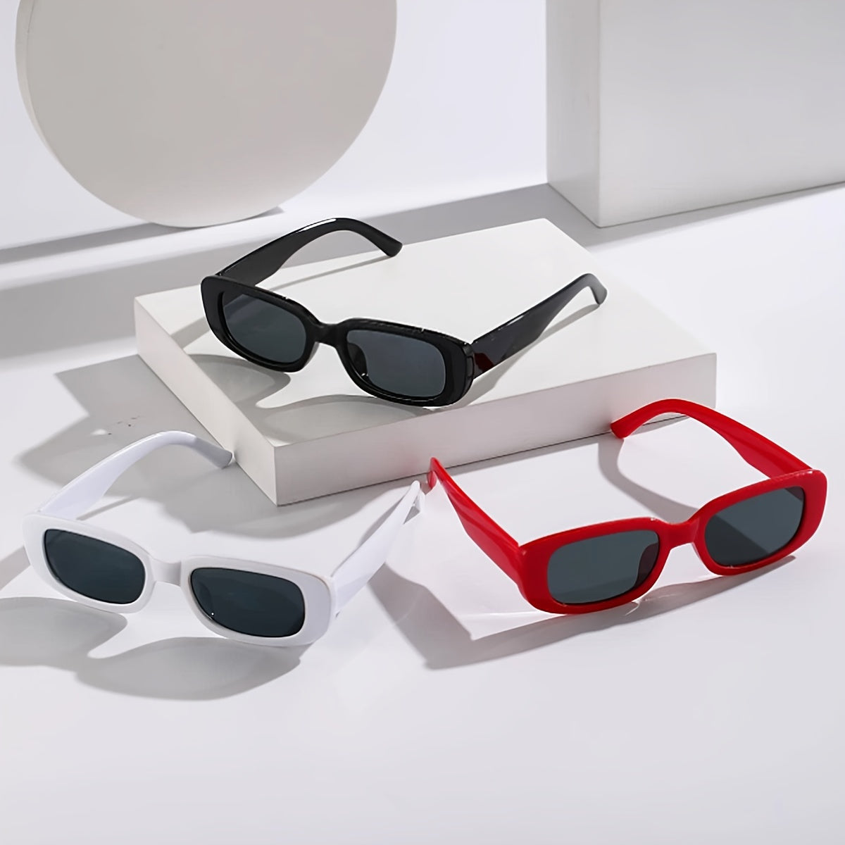 3 ta uniseks to'rtburchak ko'zoynaklar to'plami Qora Oq Qizil Y2K moda aksessuarlari