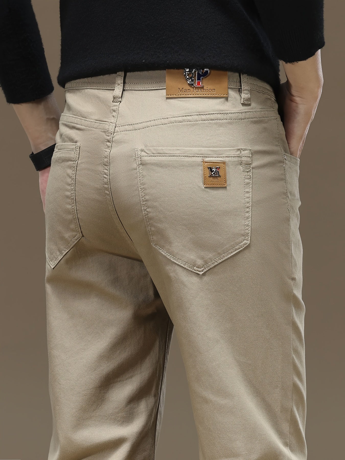 Chinos de algodón para hombre con ligero stretch, cintura media, botón, estilo casual y de negocios, para todas las estaciones